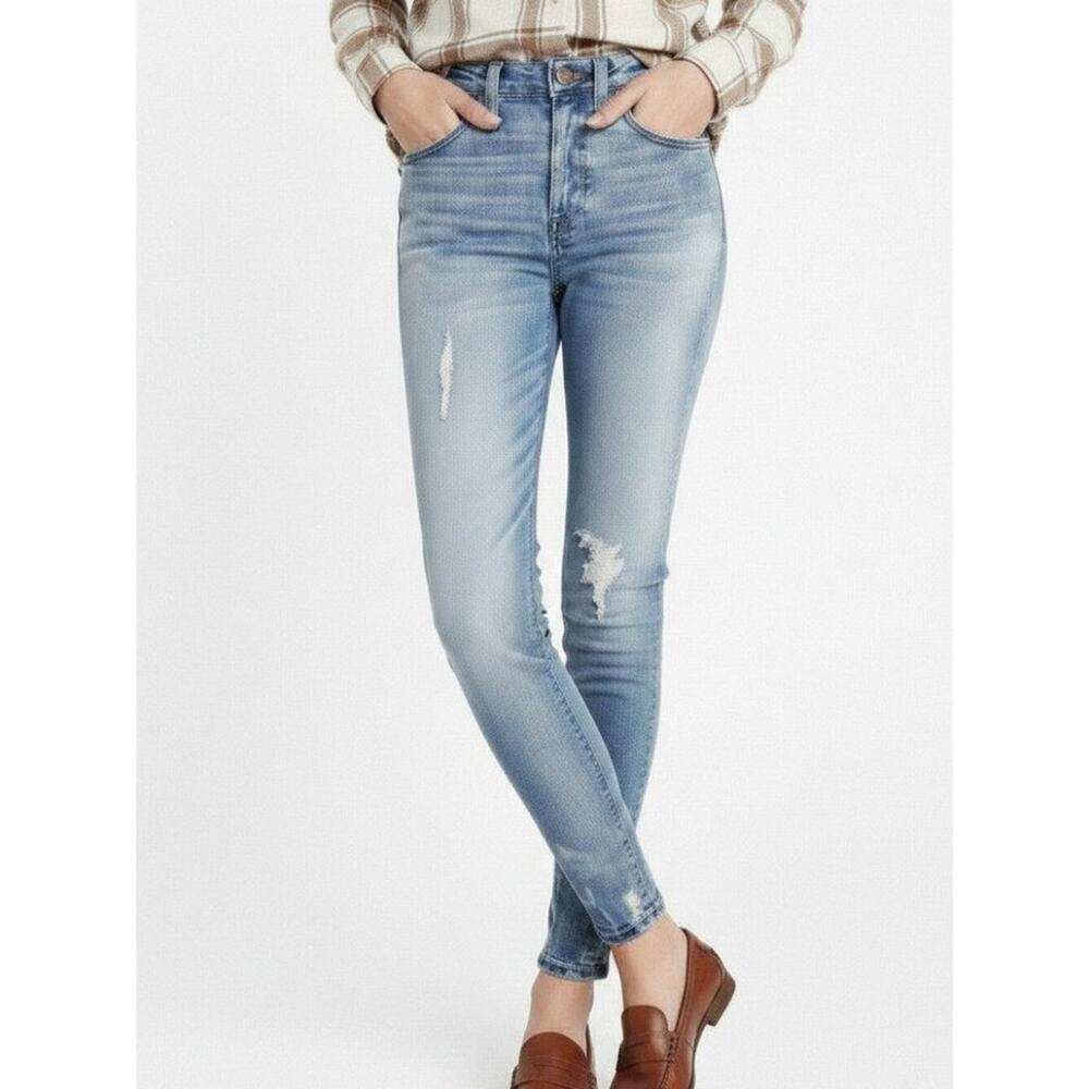 Madewell 9" High Rise Skinny Jeans Destructed Hem Kaihara Denim Light Wash 25